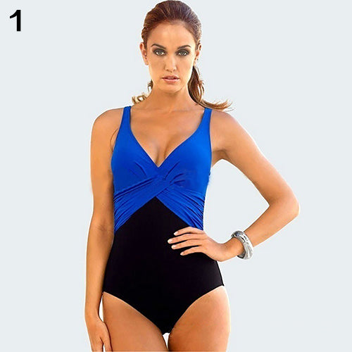 Plus Size Swimwear Patchwork One Piece Swimsuit Women Summer Bathing Suit