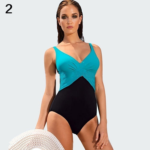 Plus Size Swimwear Patchwork One Piece Swimsuit Women Summer Bathing Suit