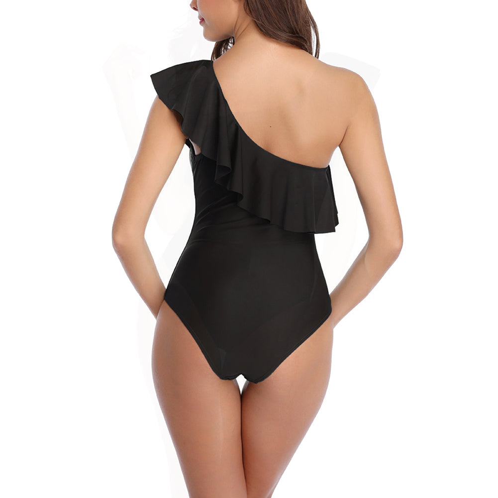 Sexy Ruffled One Shoulder Monokini Beach Women Solid Color One-piece Swimwear
