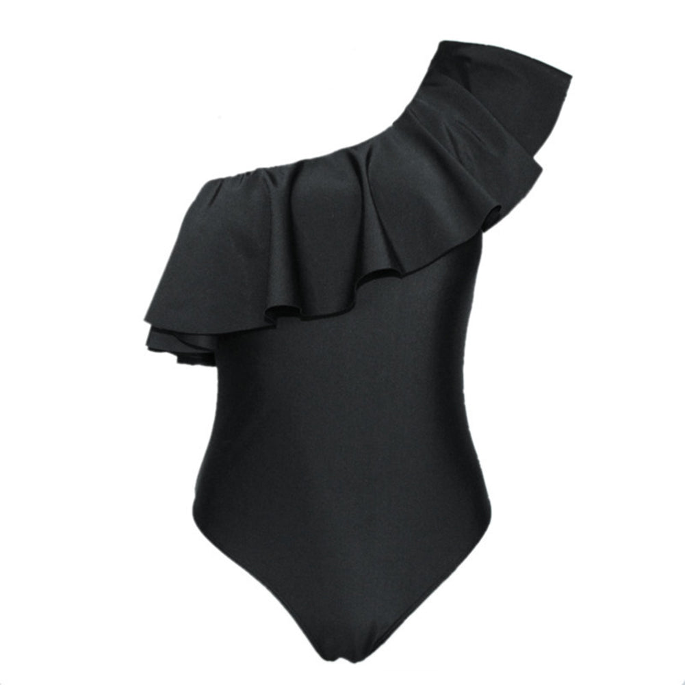 Sexy Ruffled One Shoulder Monokini Beach Women Solid Color One-piece Swimwear
