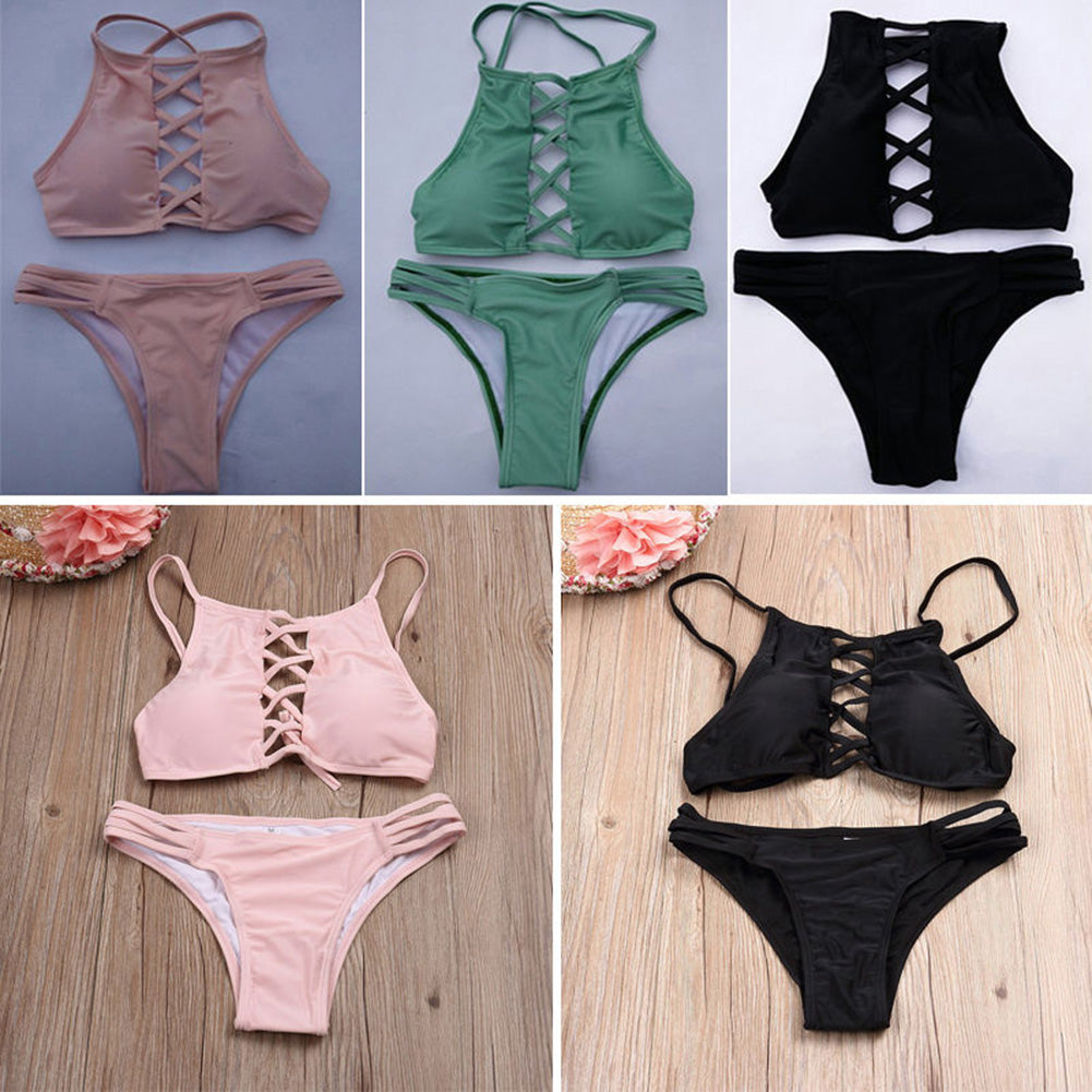 Women's Sexy Strappy Summer Swimming Bathing Bikini Set Halter Bandage Suit