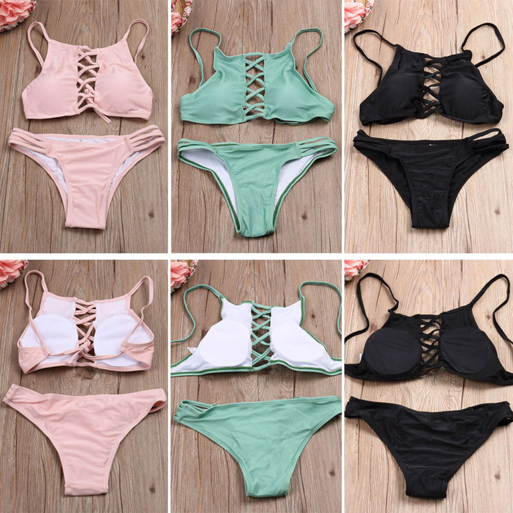 Women's Sexy Strappy Summer Swimming Bathing Bikini Set Halter Bandage Suit