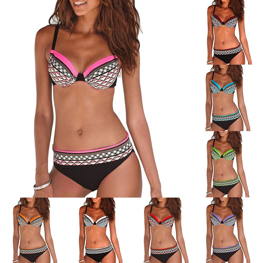 Vintage Geometric Print Summer Women Bikini Set Two-piece Swimsuit Swimwear