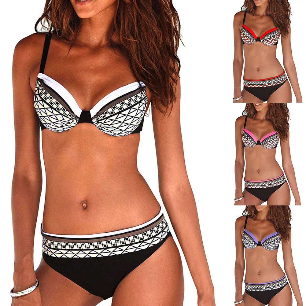 Vintage Geometric Print Summer Women Bikini Set Two-piece Swimsuit Swimwear