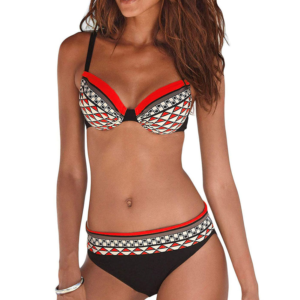 Vintage Geometric Print Summer Women Bikini Set Two-piece Swimsuit Swimwear