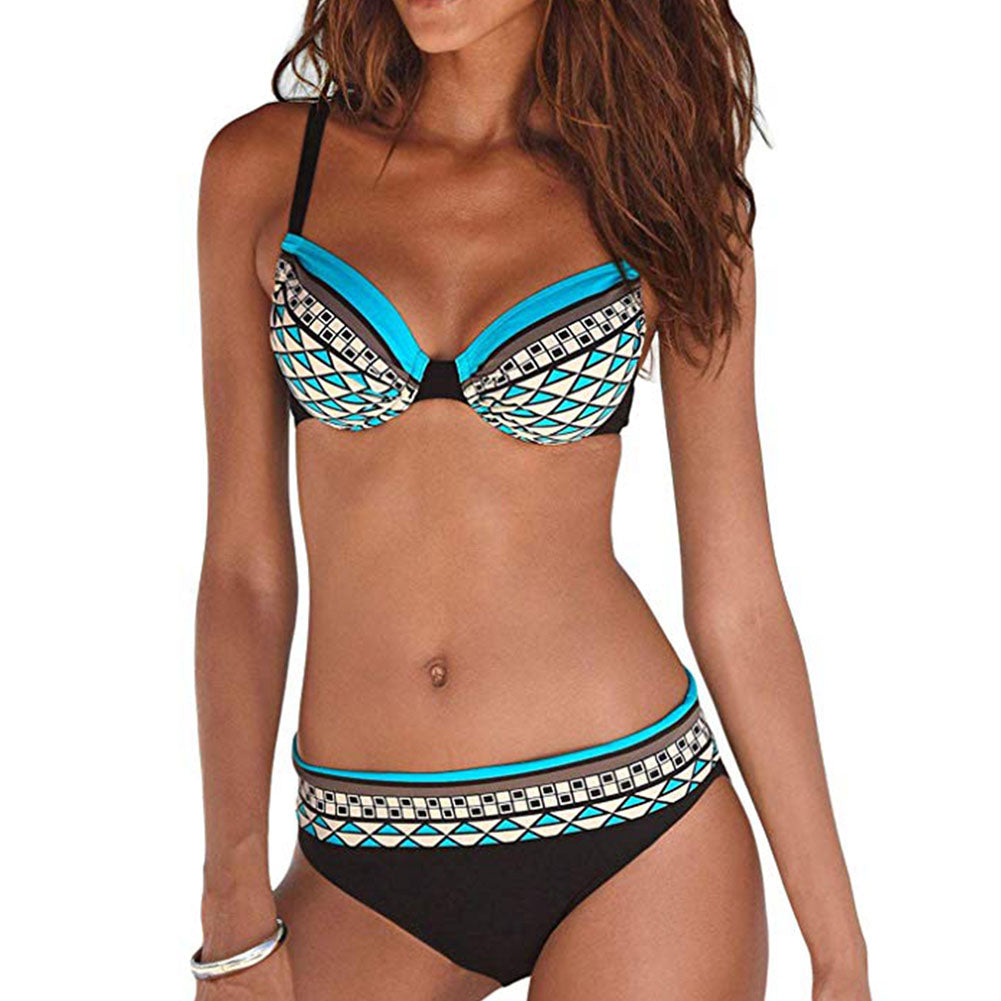 Vintage Geometric Print Summer Women Bikini Set Two-piece Swimsuit Swimwear