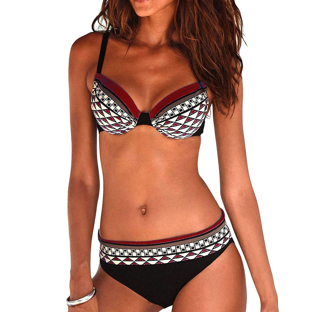 Vintage Geometric Print Summer Women Bikini Set Two-piece Swimsuit Swimwear