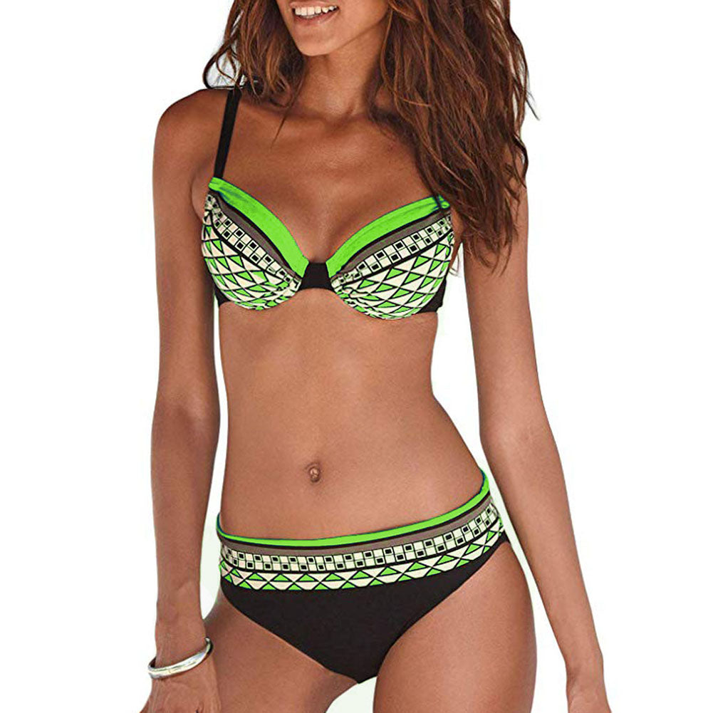Vintage Geometric Print Summer Women Bikini Set Two-piece Swimsuit Swimwear