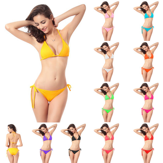 Summer Women Halter Bandage Bikini Set Two-piece Solid Color Swimsuit Swimwear