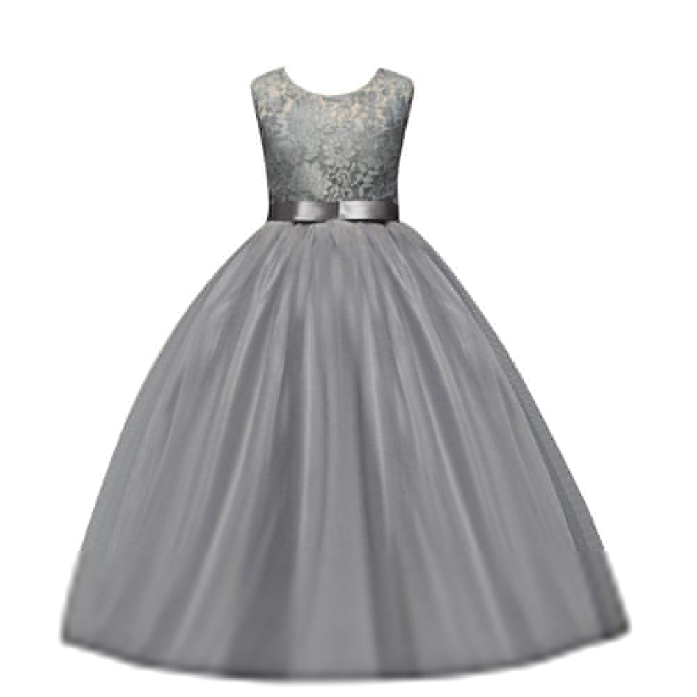 Little Princess Girl Long Formal Evening Dress Wedding Party Bow Lace Ballgown
