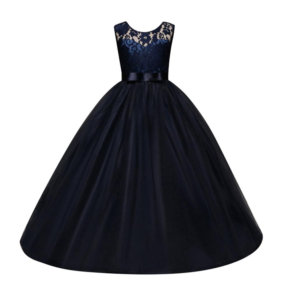 Little Princess Girl Long Formal Evening Dress Wedding Party Bow Lace Ballgown