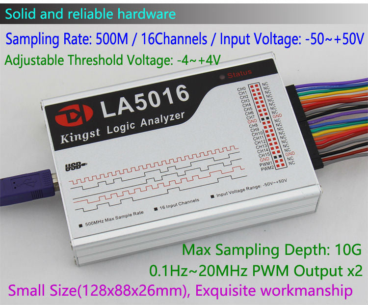Kingst LA5016 USB Logic Analyzer 500M max sample rate 16Channels 10B samples MCU ARM FPGA debug tool English software