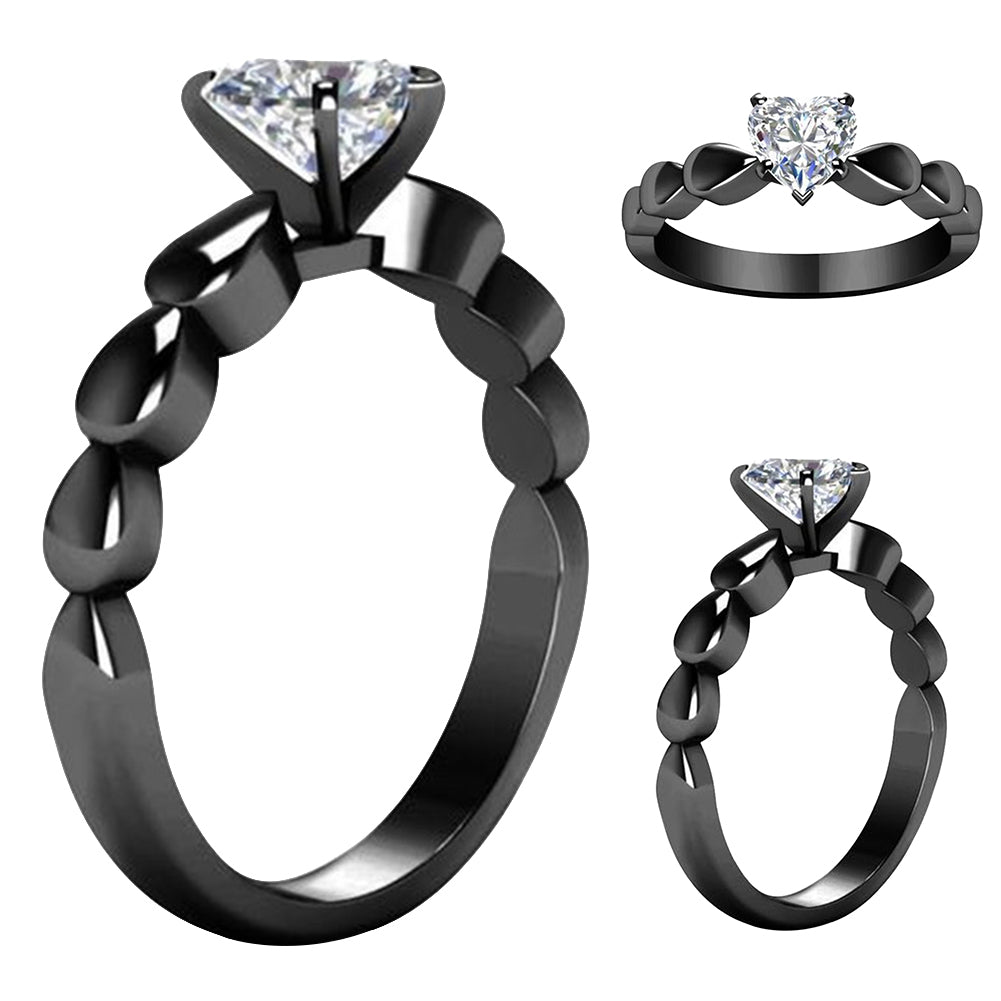 Love Heart Cubic Zirconia Shiny Bride Princess Wedding Engagement Ring Jewelry