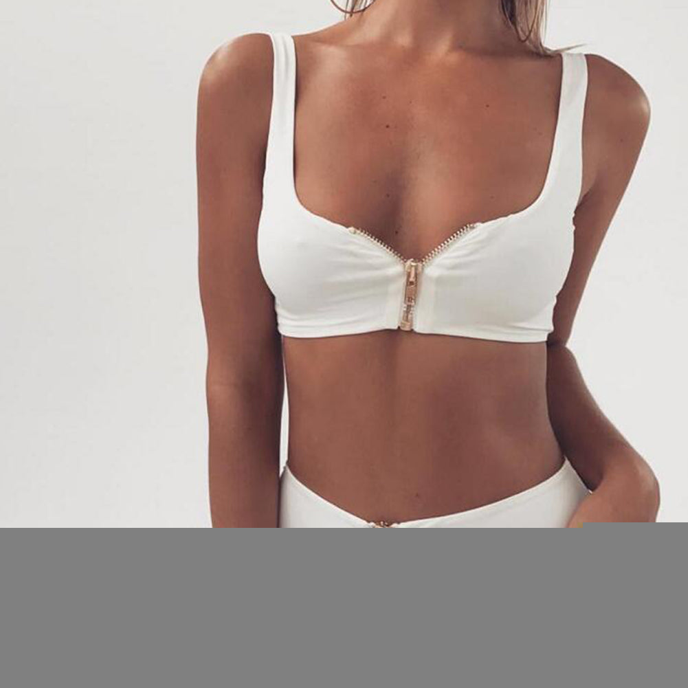 Summer Women Zip Up Tank Top High Waist Bottoms Swimsuit Bathing Suit Swimwear