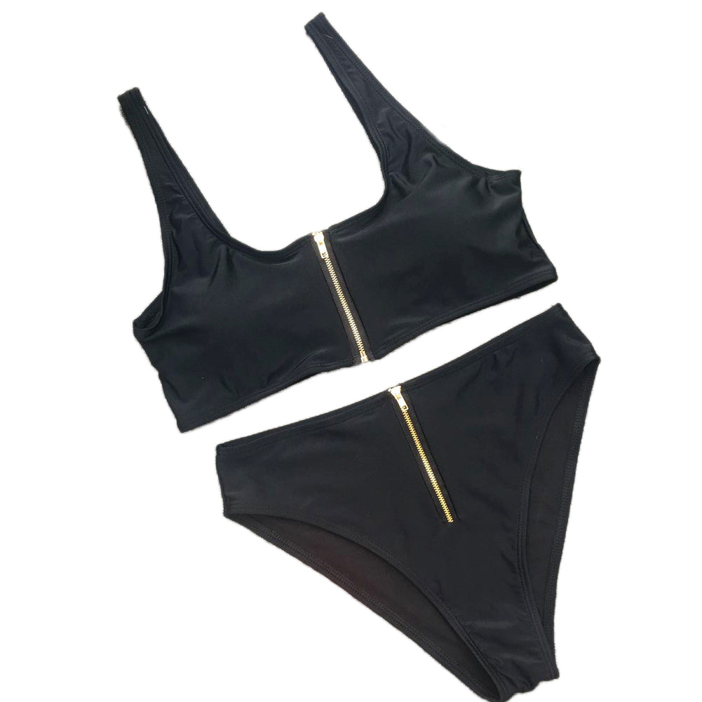 Summer Women Zip Up Tank Top High Waist Bottoms Swimsuit Bathing Suit Swimwear