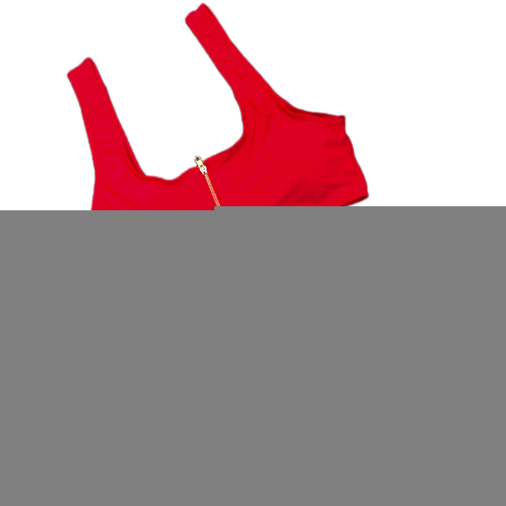 Summer Women Zip Up Tank Top High Waist Bottoms Swimsuit Bathing Suit Swimwear