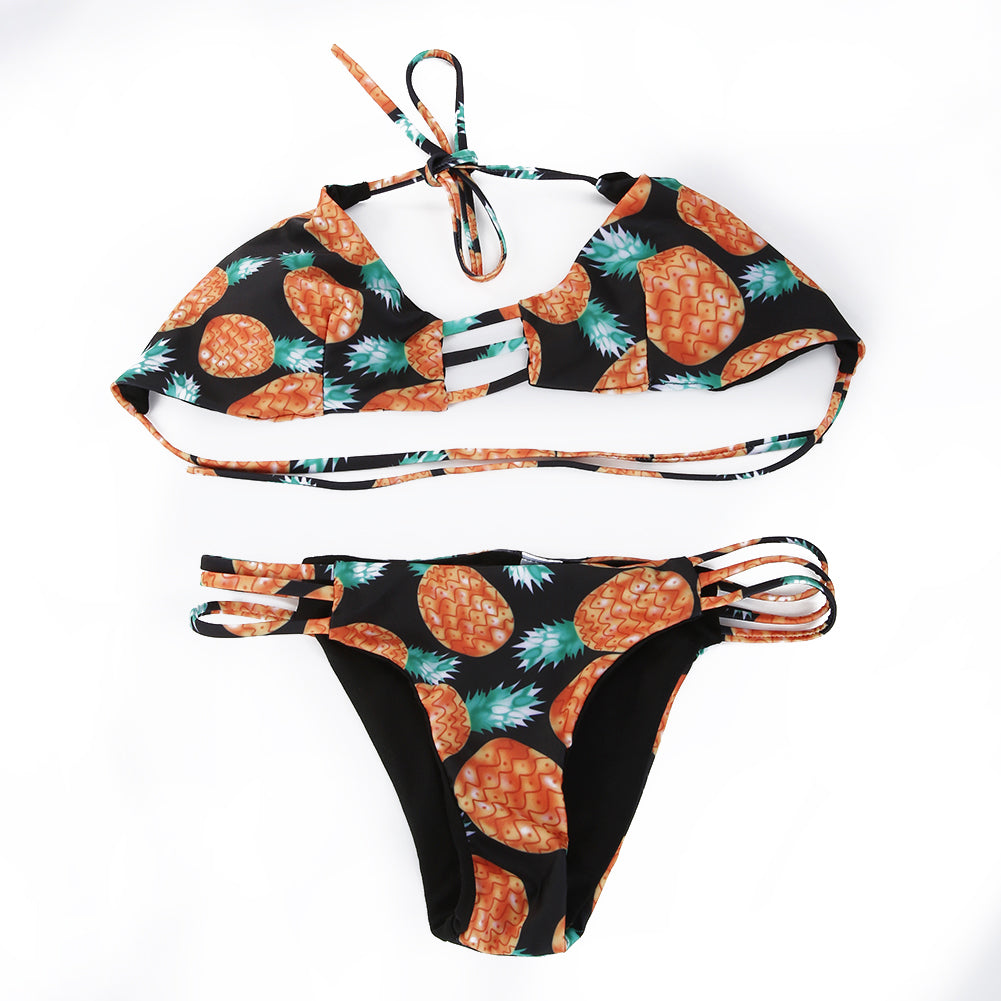 Women Sexy Fashion Pineapple Print Bandage Swimsuit Summer Beachwear Bikini Set