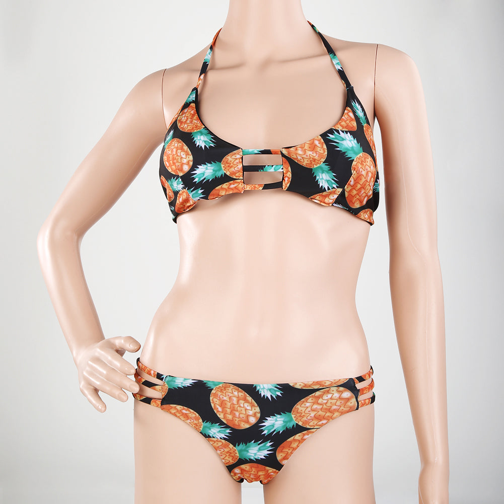 Women Sexy Fashion Pineapple Print Bandage Swimsuit Summer Beachwear Bikini Set