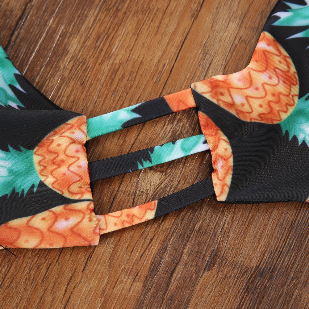 Women Sexy Fashion Pineapple Print Bandage Swimsuit Summer Beachwear Bikini Set