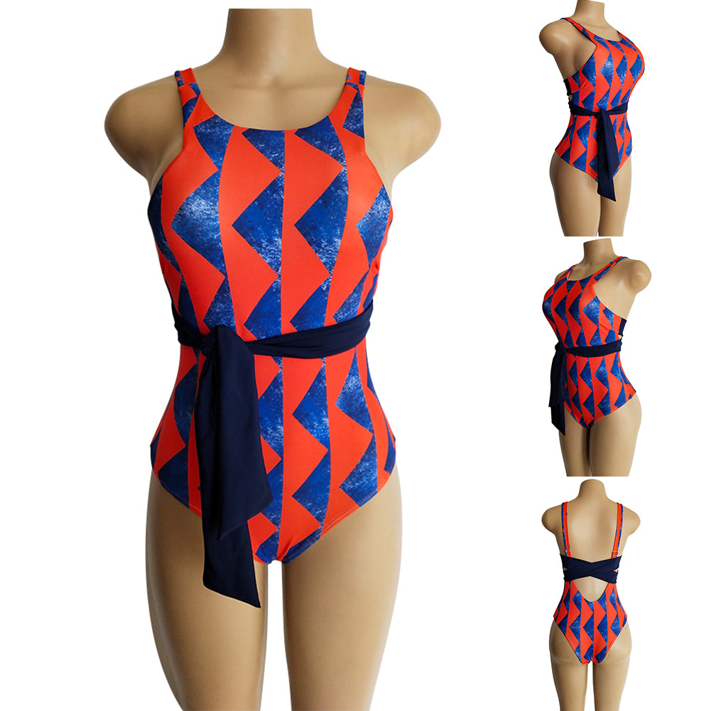 Sexy Triangle Print Women Monokini Bandage Backless One-piece Beach Swimwear