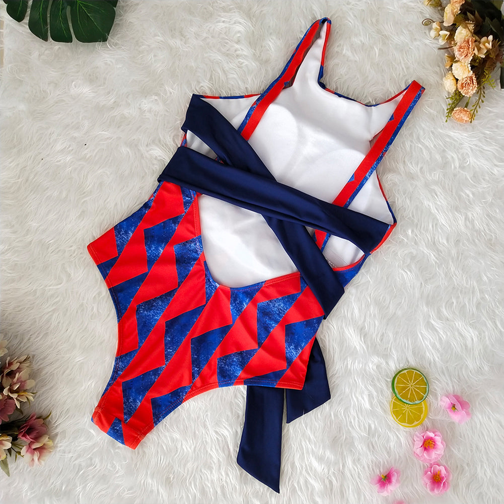 Sexy Triangle Print Women Monokini Bandage Backless One-piece Beach Swimwear