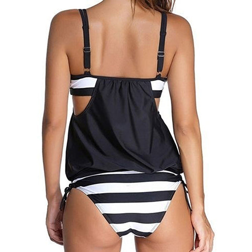 Women Sexy Stripe Pattern Slim Tankini Bikini Set Summer Beach Swimsuit Swimwear