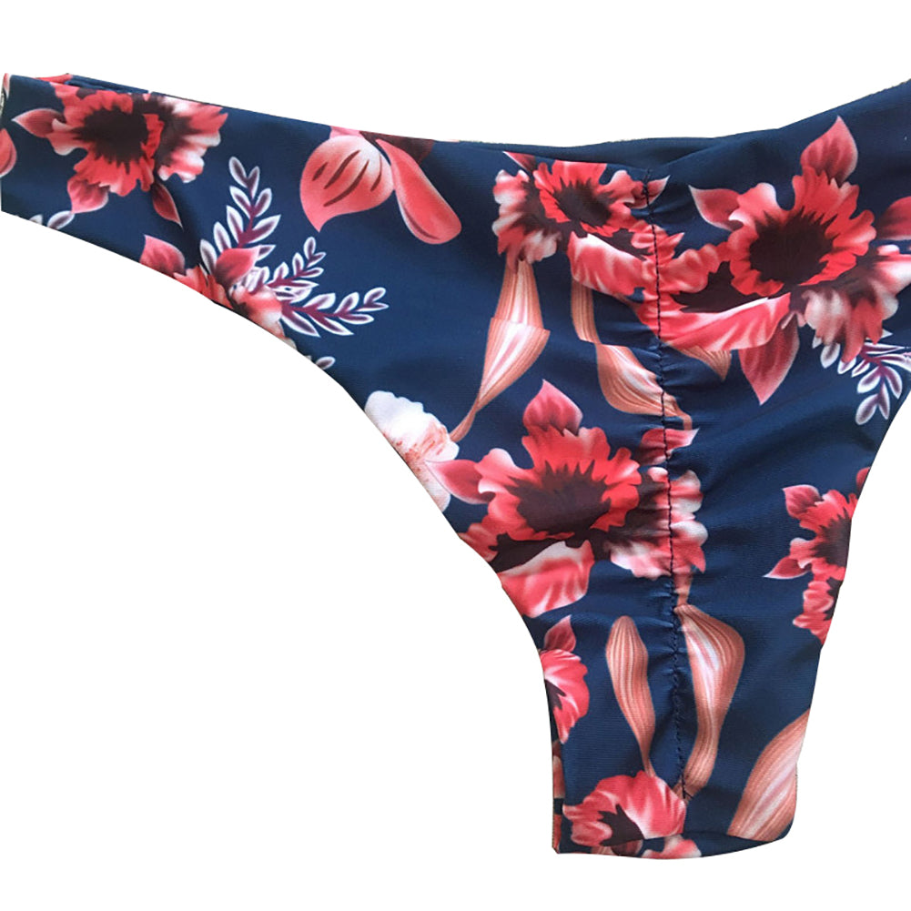 Sexy Flower Print Women Swimwear Swimsuit Triangle Ruffled Bra Briefs Bikini Set