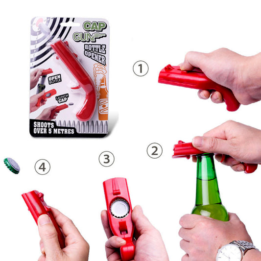 Portable Beer Drink Cap Gun Launcher Ejection Bottle Opener Party Bar Club Gift