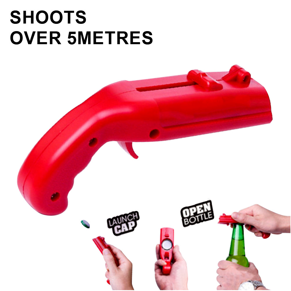 Portable Beer Drink Cap Gun Launcher Ejection Bottle Opener Party Bar Club Gift