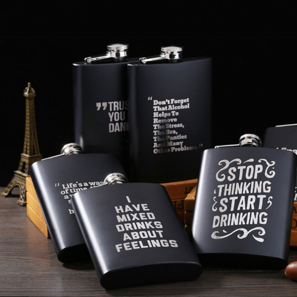 8oz Men Funny Letter Print Stainless Steel Hip Flask Whiskey Alcohol Container