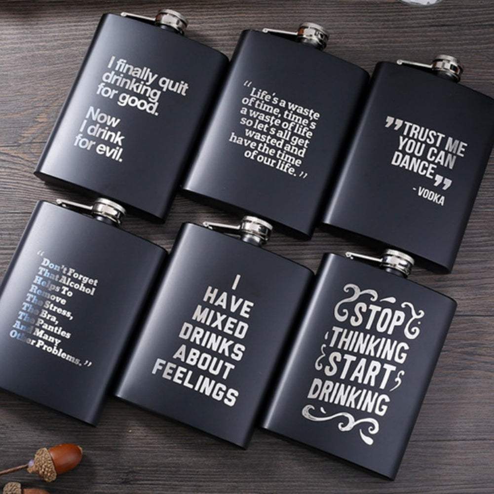 8oz Men Funny Letter Print Stainless Steel Hip Flask Whiskey Alcohol Container