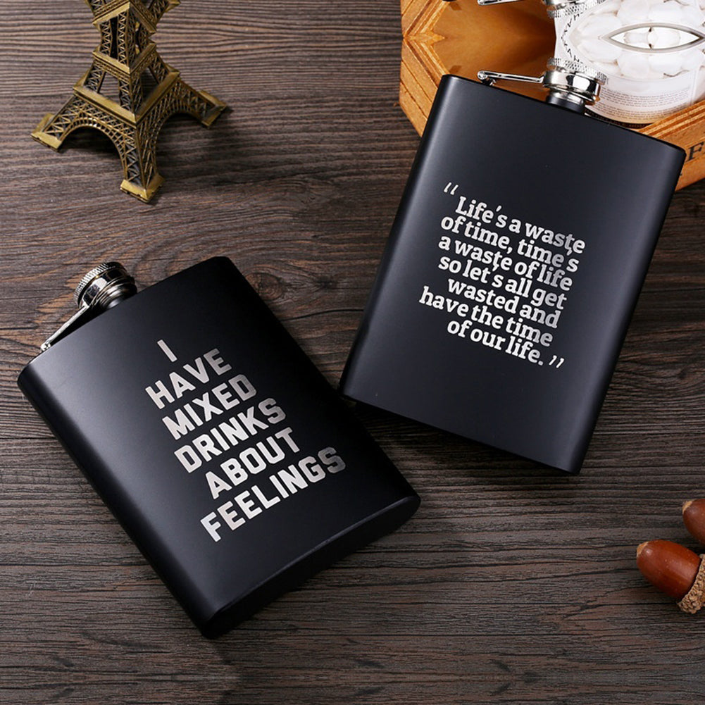 8oz Men Funny Letter Print Stainless Steel Hip Flask Whiskey Alcohol Container