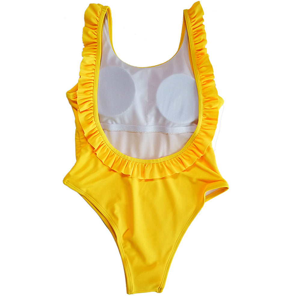 Sexy Women Solid Color Backless Ruffled Swimwear Swimsuit One-piece Bathing Suit