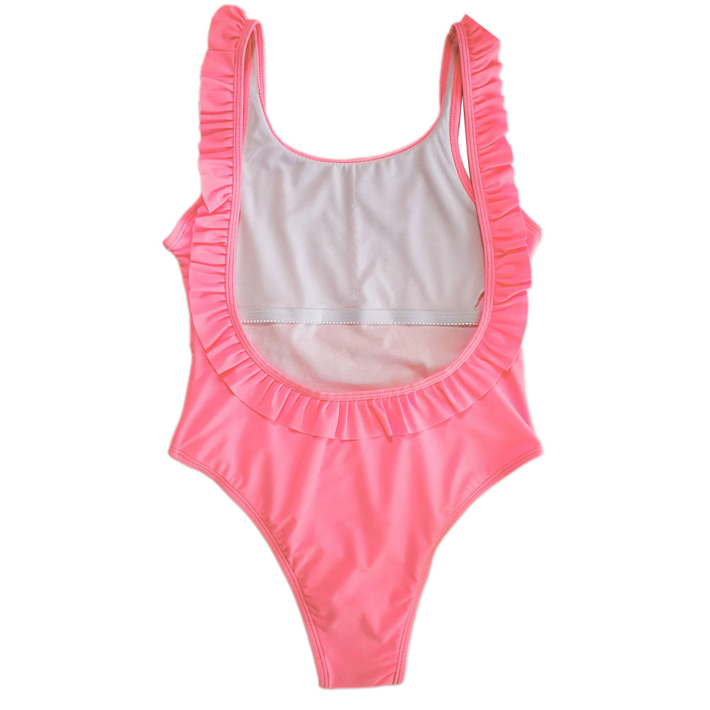 Sexy Women Solid Color Backless Ruffled Swimwear Swimsuit One-piece Bathing Suit