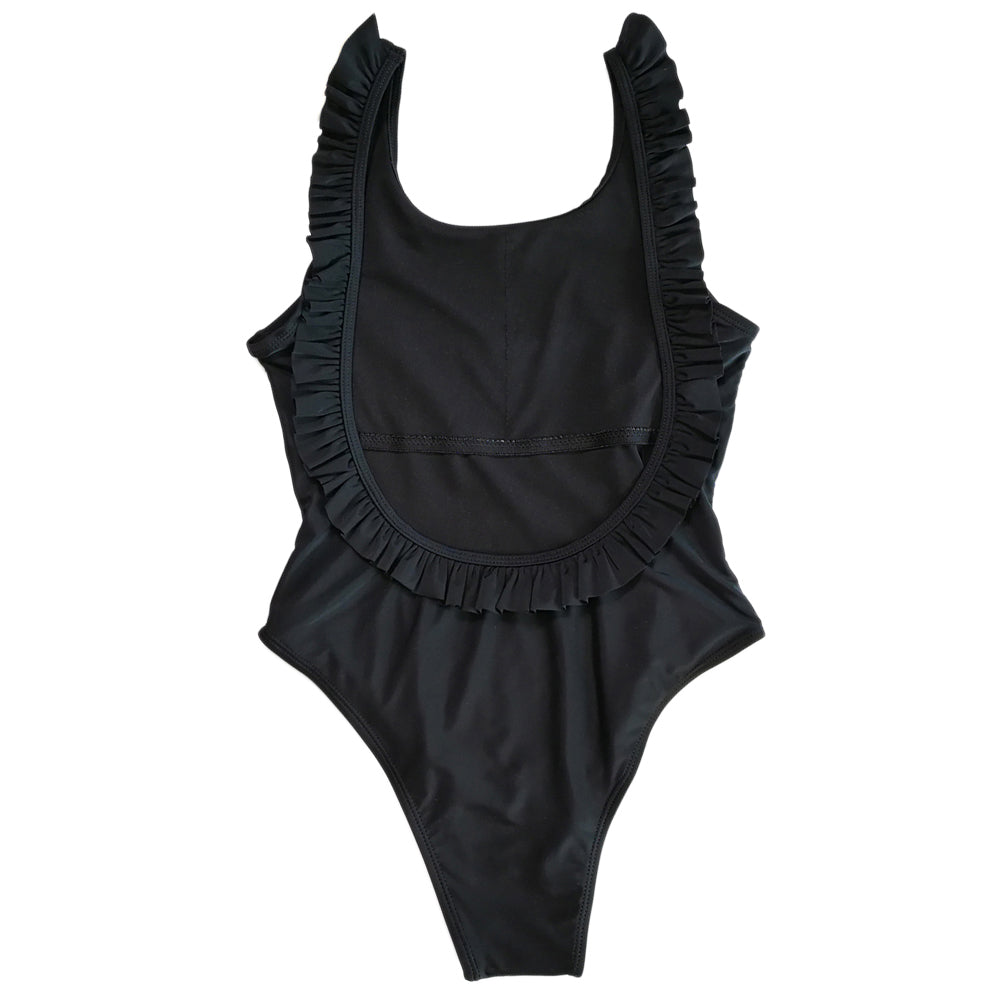 Sexy Women Solid Color Backless Ruffled Swimwear Swimsuit One-piece Bathing Suit