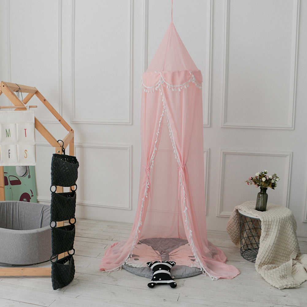 240cm Kids Baby Room Bed Curtain Canopy Pointed Tassel Chiffon Hung Mosquito Net