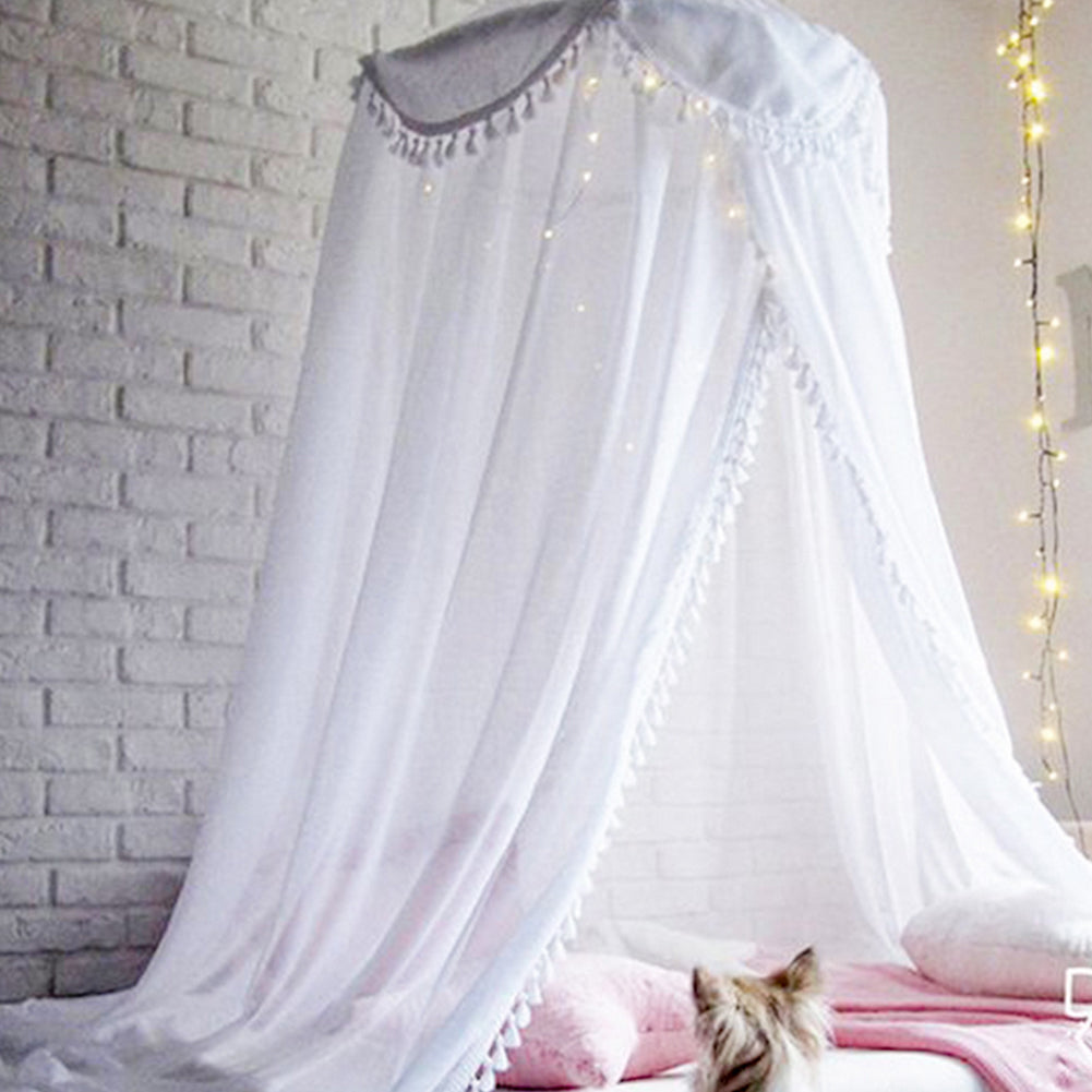 240cm Kids Baby Room Bed Curtain Canopy Pointed Tassel Chiffon Hung Mosquito Net