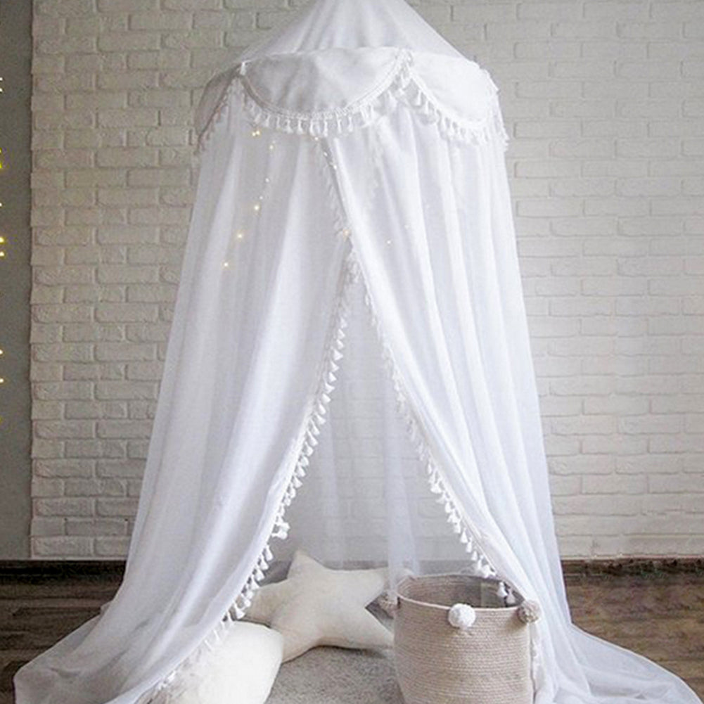 240cm Kids Baby Room Bed Curtain Canopy Pointed Tassel Chiffon Hung Mosquito Net