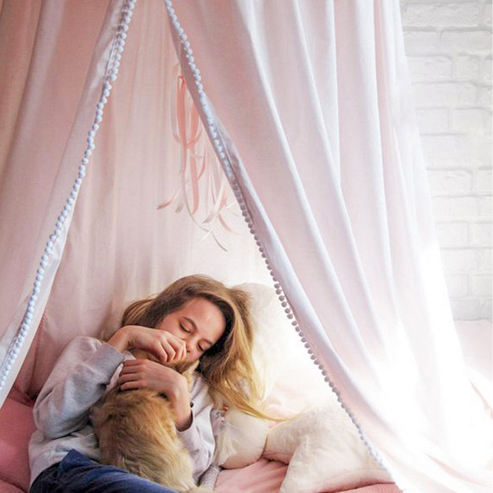 240cm Kids Baby Room Bed Curtain Canopy Pointed Tassel Chiffon Hung Mosquito Net
