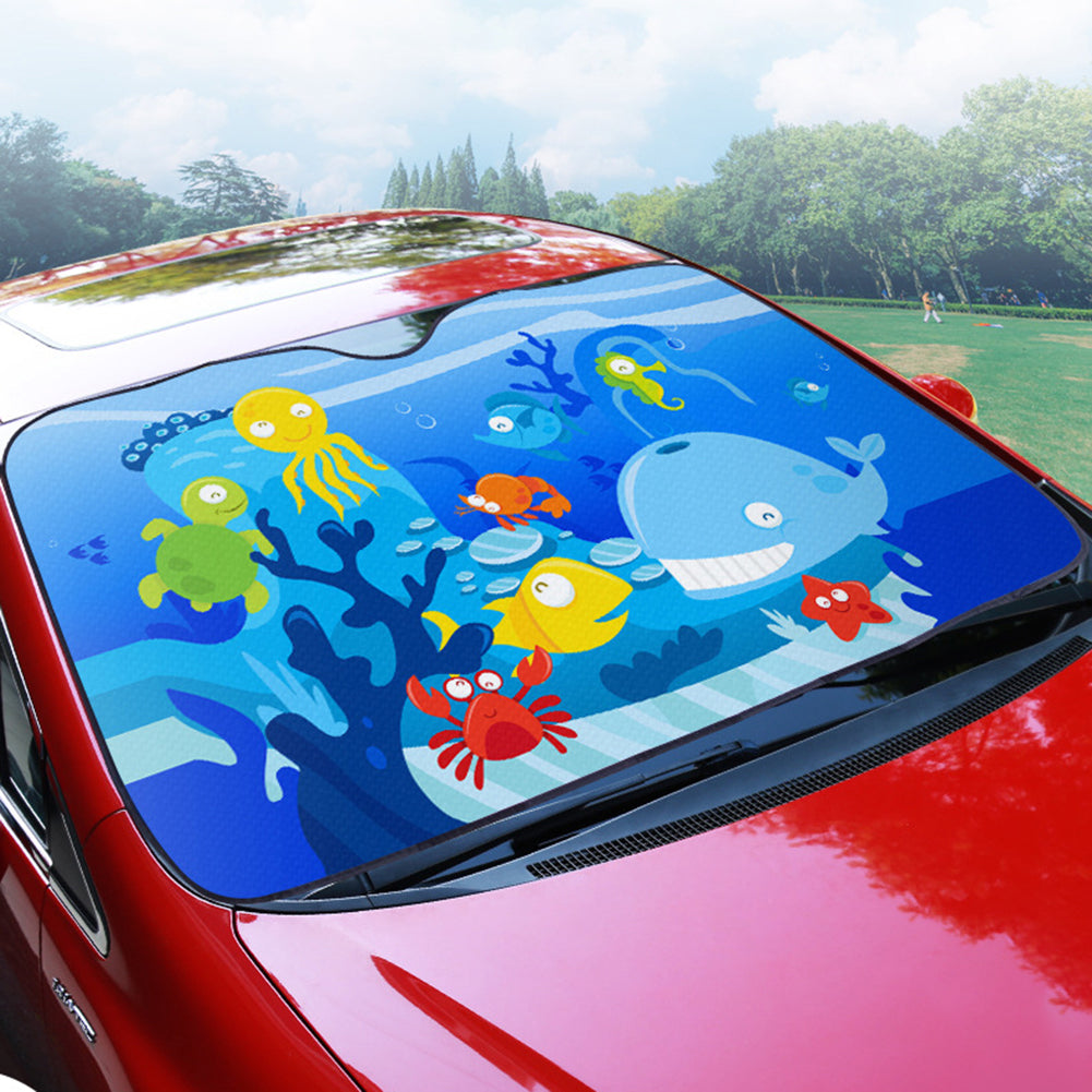 Cute Cartoon Sea Animal Summer Car Front Windshield Sun Shade Anti-UV Cover