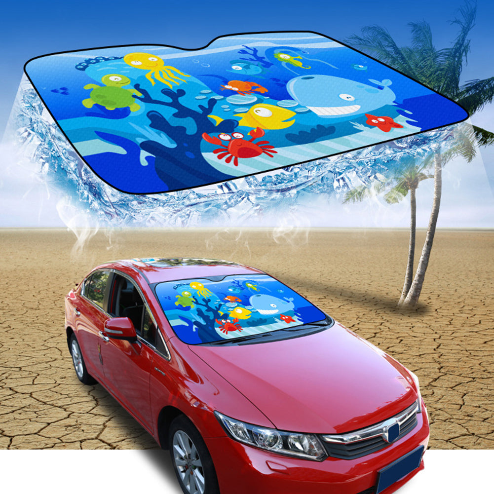 Cute Cartoon Sea Animal Summer Car Front Windshield Sun Shade Anti-UV Cover