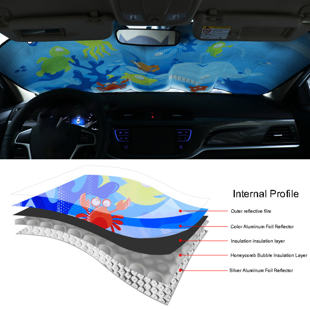 Cute Cartoon Sea Animal Summer Car Front Windshield Sun Shade Anti-UV Cover