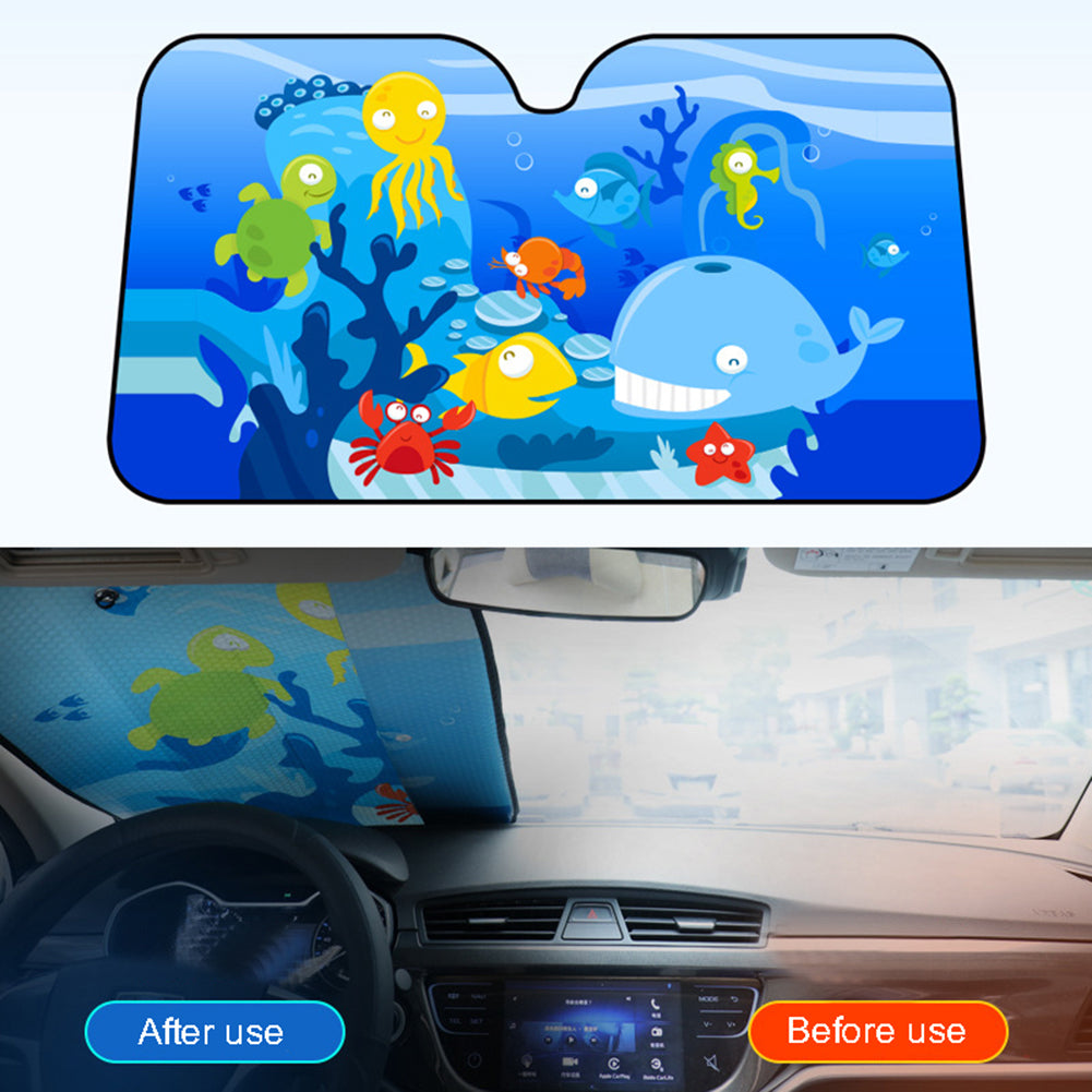 Cute Cartoon Sea Animal Summer Car Front Windshield Sun Shade Anti-UV Cover