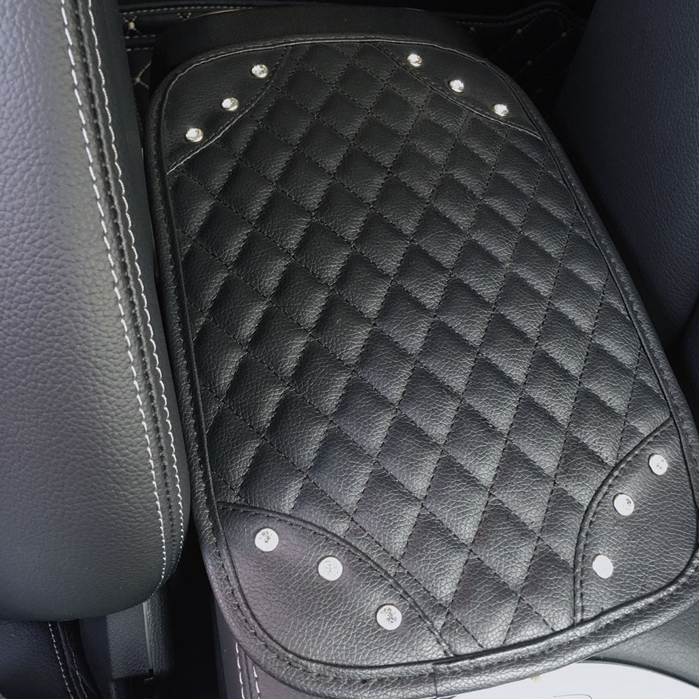 Faux Leather Rhinestone Universal Car Central Armrest Box Cover Pad Cushion