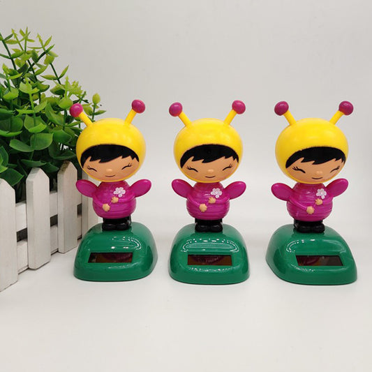 Cartoon Bee Solar Powered Car Dashboard Decoration Flip Flap Pot Swing Toy Gift
