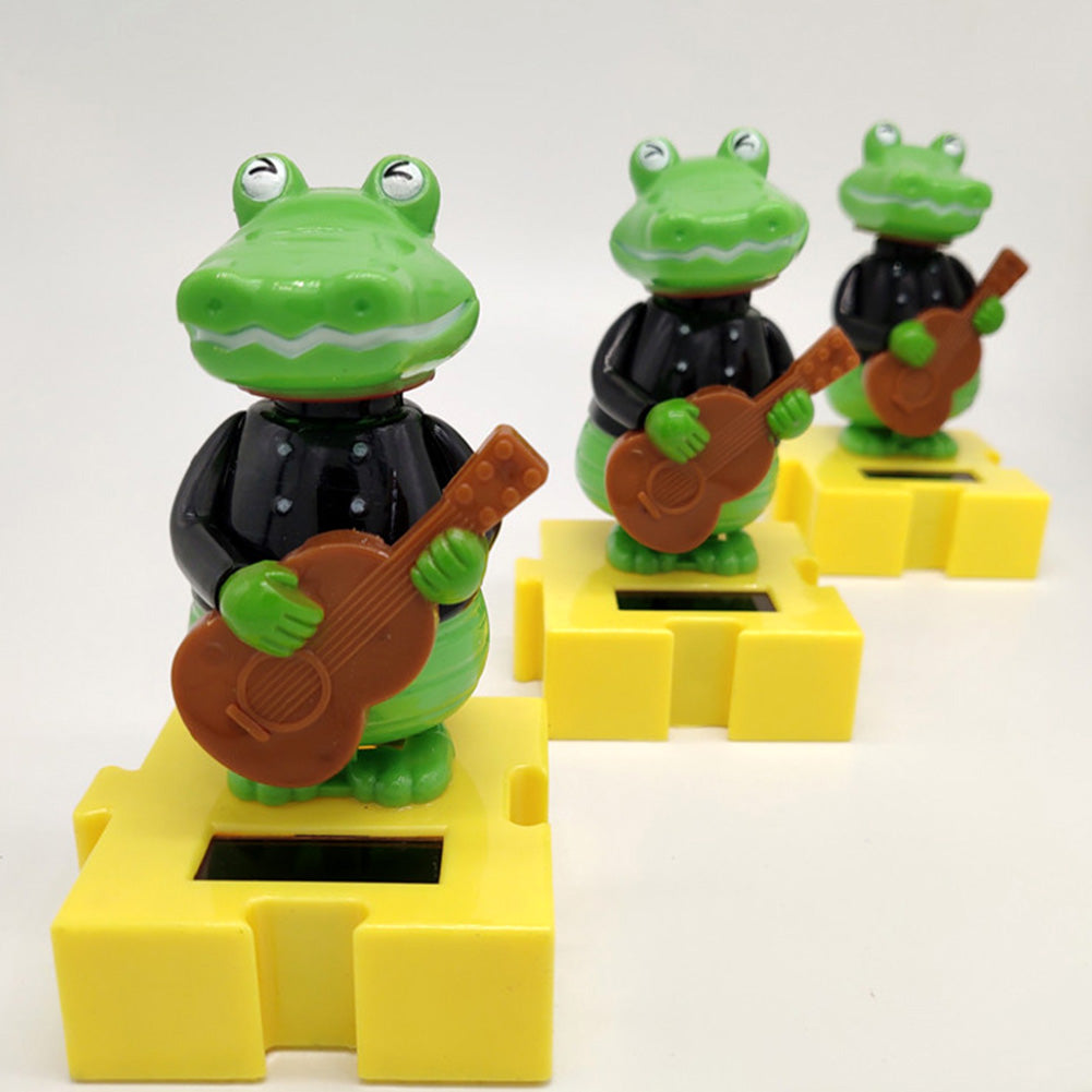Solar Powered Cartoon Crocodile with Guitar Flip Flap Pot Swing Toy Car Decor