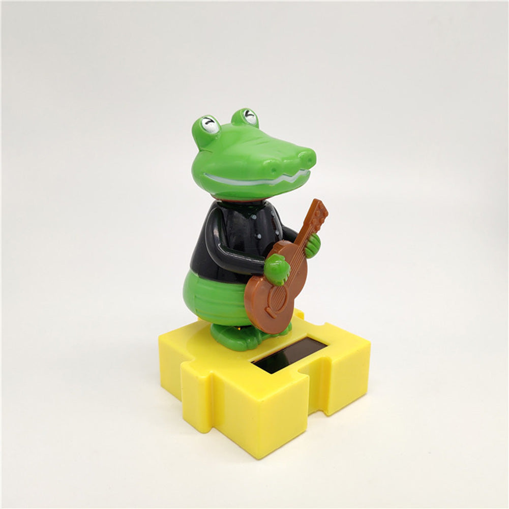 Solar Powered Cartoon Crocodile with Guitar Flip Flap Pot Swing Toy Car Decor