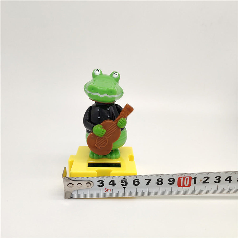 Solar Powered Cartoon Crocodile with Guitar Flip Flap Pot Swing Toy Car Decor