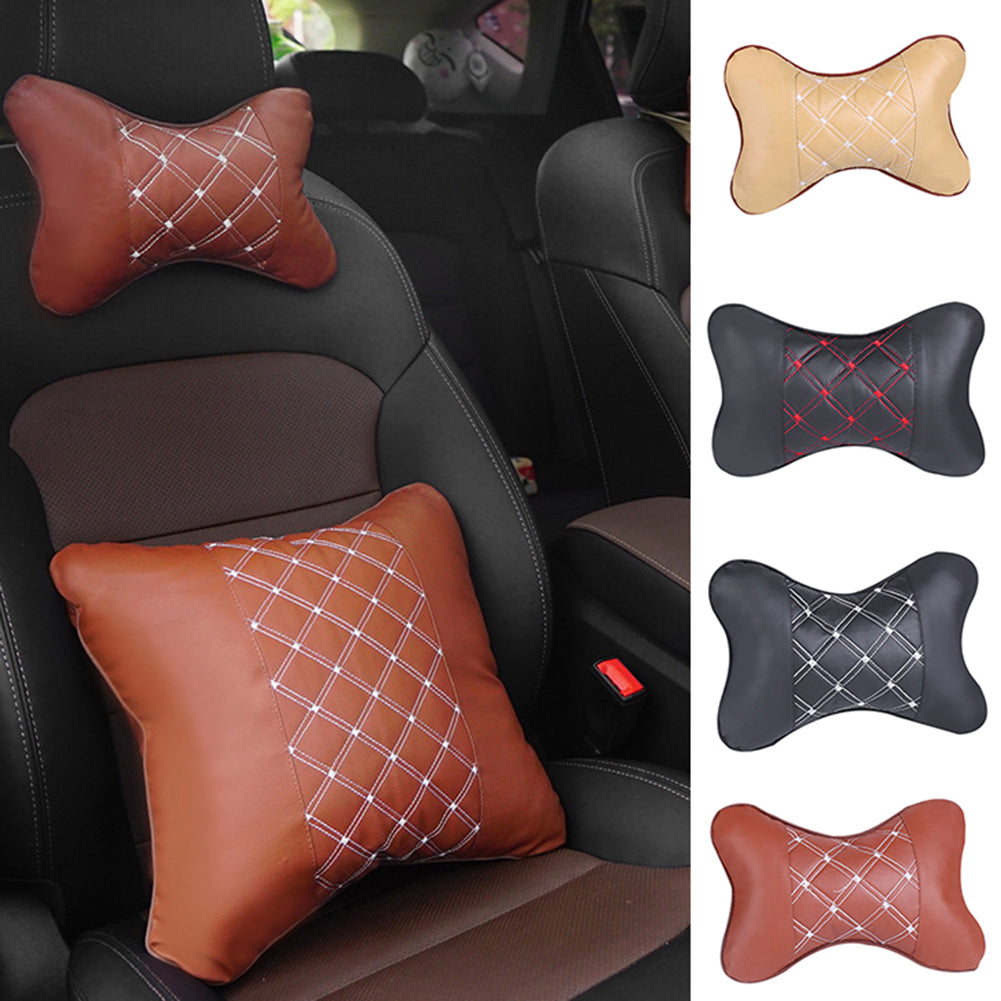Car Seat Headrest Neck Head Support Faux Leather PP Cotton Soft Pillow Cushion