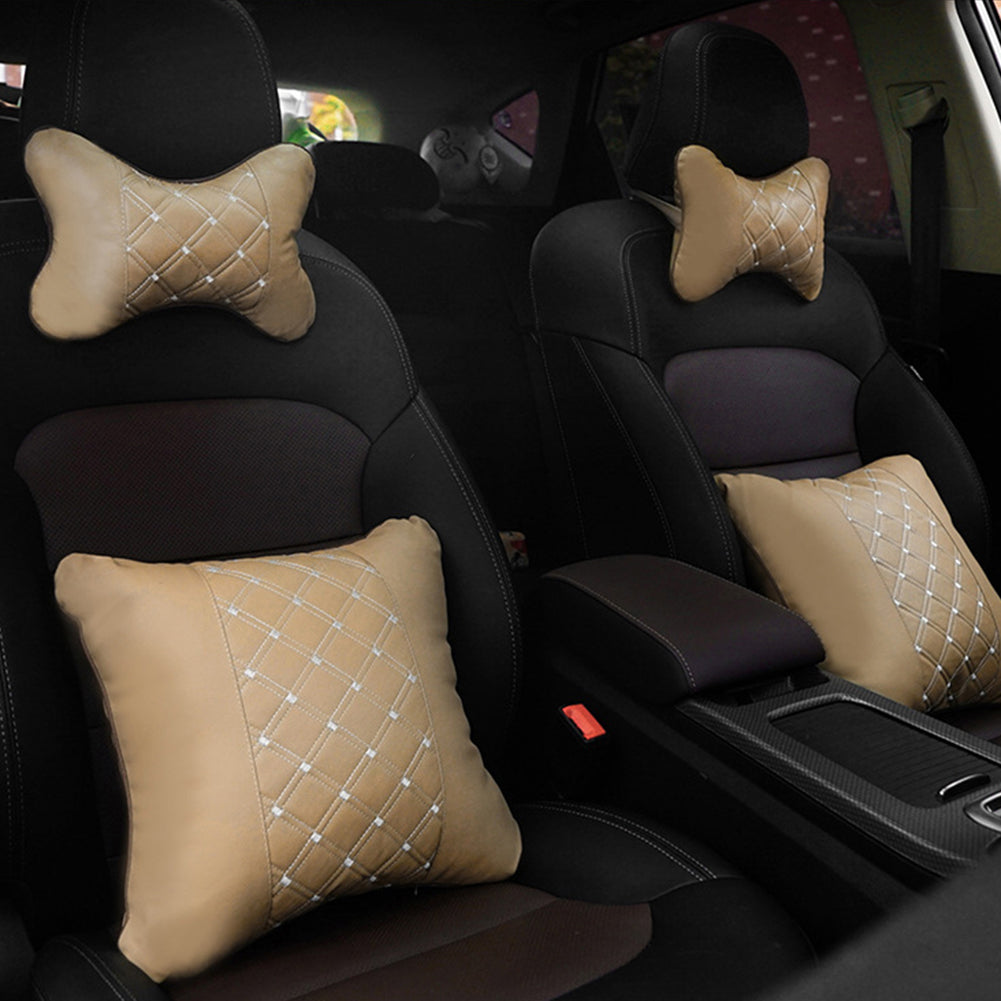 Car Seat Headrest Neck Head Support Faux Leather PP Cotton Soft Pillow Cushion